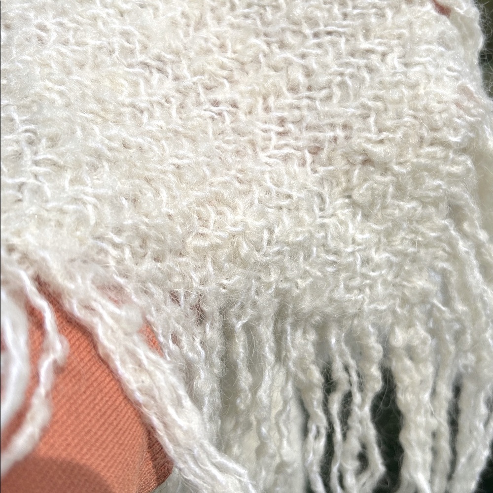 NWOT Vintage Kennebunk Weavers Cream Woven Fringed Throw Shawl Blanket 64” X 50” - Picture 3 of 3